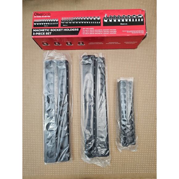 Olsa Tools Magnetic Socket Organizer | 3 Piece Socket Holder Kit | 1/2-Inch, 3/8 - Picture 1 of 8